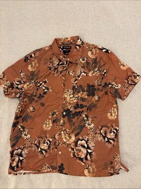 Treasure & Bond Rust Brown Floral Short-Sleeve Button-Up